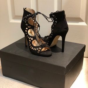 Black Suede Lace Up Heels